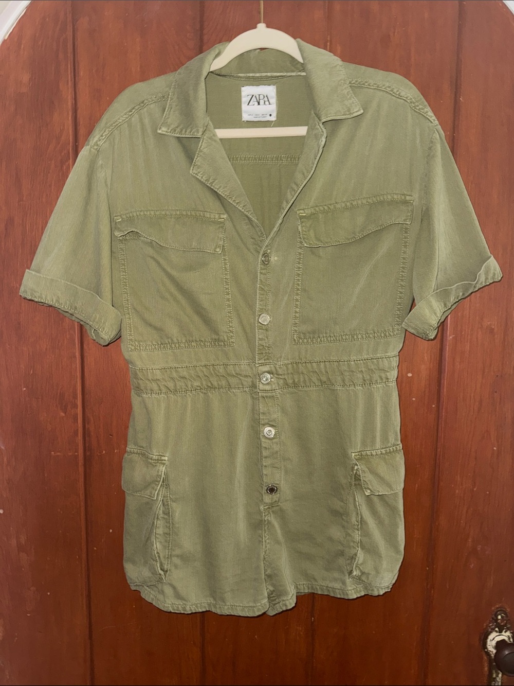 Zara Military-Style Olive Utility Romper Medium